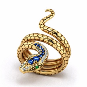 Anello a Forma di Serpente per Uomo e Donna, Accessorio Creativo per Dito con Accento Blu - Product Image 1