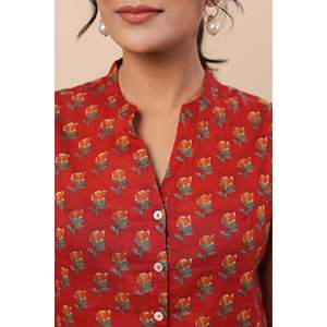 เสื้อแขนกุดสีแดงเข้มสไตล์วินเทจสำหรับผู้หญิง - ทรงหลวม คอเสื้อไม่สมมาตร ไซส์ XL - Product Image 2