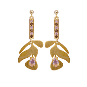 Boucles d'oreilles design calcédoine rose à la mode plaqué oxydé ensemble de broches fantaisie bijoux en laiton pendants avec pierre précieuse en forme de poire - Product Image 6