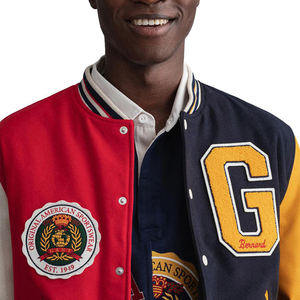 Fabricante personalizado bordado Chenille parche invierno elegante cuero genuino a prueba de viento Varsity Letterman Lona de doble botonadura - Product Image 4