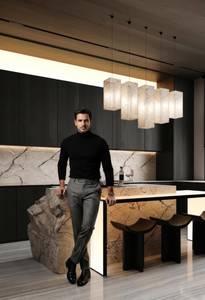 Modern Marble MDF Modular Kitchen Island Cabinet Set Glass Doors Black Wood Grain Rectangular Contemporary Minimalist Design - Product Image 5