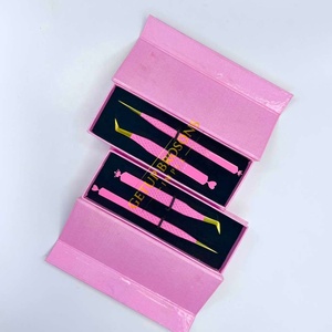 Pinzas para Extensión de Pestañas Getup Brosons Impex de Acero Inoxidable con Punta Curva Aislante, Antimagnéticas, Duraderas, con Punta Rosa Dorada - Product Image 1