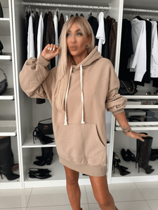 Sudadera con Capucha para Mujer, Otoño Invierno, Estilo Vestido, Algodón y Felpa, Corte Holgado, Hombros Caídos, Cordón Ajustable, Bolsillo Tipo Canguro, Personalizable - Product Image 5