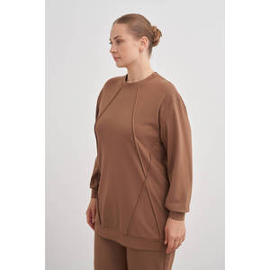 Chemisier vintage côtelé Camel 2670112 - Haut décontracté à manches longues en mélange de soie et de coton tricoté - Product Image 2