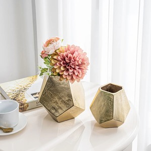 Geometric Textured Gold Metal Flower <b>Vase</b> <b>Set</b> Perfect For Modern Home Decor Tabletop Styling And Beautiful Floral Display - Product Image 3