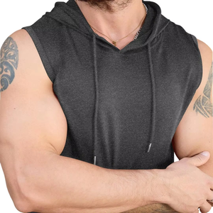 Haut de sport sans manches pour homme de haute qualité, personnalisé, avec capuche, pour la musculation, l'entraînement et les loisirs. - Product Image 2