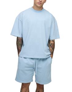 Conjunto de Camiseta de algodón de 2 piezas para hombre, cómodo uso diario, manga corta, cuello redondo, patrón sólido, 220 gramos de peso de tela - Product Image 1