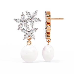 Boucles d'oreilles en or 18 carats avec perle unique et diamant de laboratoire, accessoire unique - Product Image 5