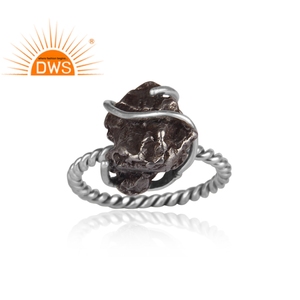 Bague en argent Sterling de haute qualité, conception brute, météorite authentique, fabricant de bijoux en pierres précieuses brutes - Product Image 1