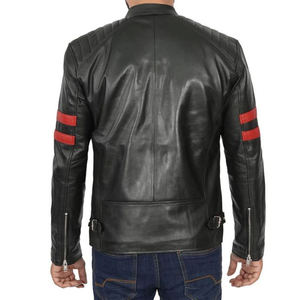 Vestes pour hommes en cuir de vache noir 100% coton écologiques avec col à rabat et épaulettes, fermeture éclair décorative - Product Image 2