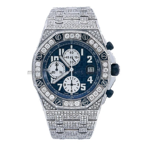 นาฬิกาข้อมือผู้ชายสุดหรู ประดับเพชรโมอิสซาไนต์ หน้าปัดสีขาว โทนสีน้ำเงิน ฝังเพชรเต็มเรือน พร้อมหน้าต่างคริสตัล - Product Image 1