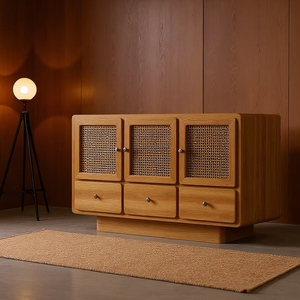 Indonesia Made Minimalist Design <b>Rattan</b> Accent Cabinet for Dining Room & Kitchen for Apartment & Hotel Wood Material - Product Image 1