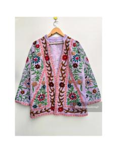 Elegante Chaqueta Larga Suzani para Mujer, Abrigo de Invierno Bordado a Mano con Relleno de Algodón Acolchado, Vestido Corto para Playa - Product Image 1