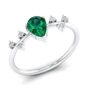 Bague en argent sterling 925 de conception exclusive REYES, pierre précieuse émeraude taille poire de 0,75 carat avec moissanite, vente en gros de bijoux fins - Product Image 2