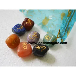 Incidere Tumble Stone Chakra Set con Pouch Rocks minerali cristalli guarigione meditazione spirituale pietre preziose Reiki