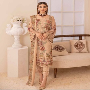 Lujo 3 piezas gasa Salwar Kameez diseñador paquistaní Ramsha volumen Chevron señoras fiesta desgaste indio y paquistaní ropa - Product Image 6