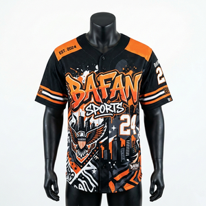 T-shirt 100% coton pour homme, coupe ample, imprimé, respirant, jersey de baseball premium, panneaux noirs et oranges sur les épaules, logo personnalisé - Product Image 5