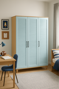 Armario Arion Kids de 3 Puertas en MDF Azul, Almacenamiento Organizado con Patas de Madera, Grande y Conveniente para Adolescentes - Product Image 2