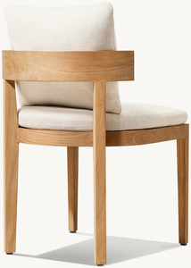 Silla de exterior minimalista de teca con tapicería color crema - Product Image 4