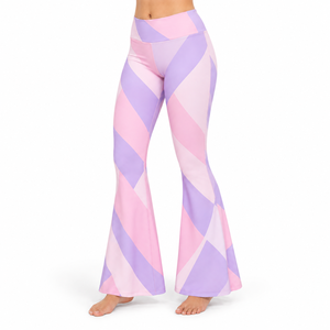 High Waist <b>Flared</b> <b>Leggings</b> Geometric Print Pink Purple Stretch Knitted Full Length Women's All Seasons Bell Bottom <b>Legging</b> - Product Image 2
