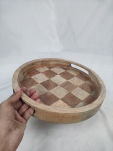 Bandeja Redonda de Madera Vintage Ecológica de 2 Piezas para Servir Aperitivos, Duradera, Hecha a Mano, para Fiestas y Cenas - Product Image 5