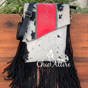 Hot Sale Hair on Hide Fur Leather Western Style <b>Boot</b> Stich <b>Fringe</b> Bag Handbag Sling Bag Bohemian Women's Multi Uses Handbag - Product Image 1