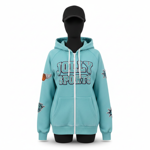 Sudadera con Capucha y Cremallera para Mujer, Algodón GSM, Felpa, Color Verde Azulado, Mangas Raglán, Bordado con Logotipo Personalizado, Estilo Deportivo Premium, Sudadera Básica con Cremallera - Product Image 1