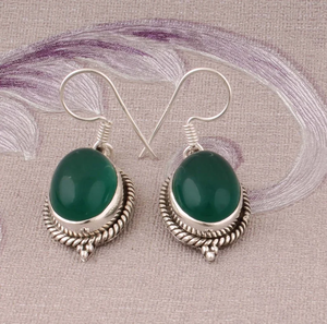 ต่างหูพลอยโอนิกซ์สีเขียวสวย925เงินแท้สำหรับเป็นของขวัญครบรอบปีเครื่องประดับราคาโรงงานขายส่ง - Product Image 5