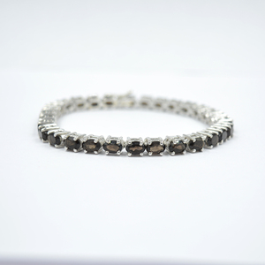 Pulsera de tenis de plata esterlina 925 hecha a mano, nuevo conjunto de puntas de piedras preciosas de cuarzo ahumado, moda para fiestas, bodas, venta al por mayor disponible - Product Image 1