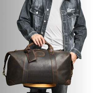 กระเป๋าดัฟเฟิลหนังม้าแนววินเทจสำหรับผู้ชายกระเป๋าหนังแท้สำหรับเดินทางสุดสัปดาห์กระเป๋าใส่สัมภาระความจุขนาดใหญ่ออกแบบโลโก้ได้ตามต้องการ - Product Image 6