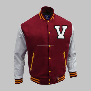 Patchs en chenille personnalisés manches en cuir véritable de laine vestes Letterman Baseball College pour hommes col montant pour le printemps - Product Image 5