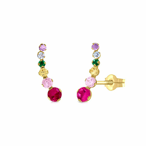 Pendientes dorados coloridos con 6 piedras CZ Accesorio de moda - Product Image 1