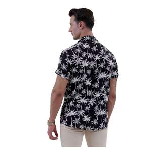 <b>White</b> Blue Hawaiian Palm Digital Print Oversize Relaxed Cut <b>Short</b> <b>Sleeve</b> Casual <b>Shirt</b> - Product Image 5
