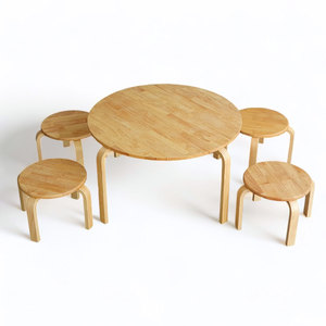 KGD021 Juego de Muebles Infantiles de Diseño Escandinavo, 1 Mesa Redonda y 4 Sillas de Madera, Material de Madera Maciza para Jardín de Infancia - Product Image 1