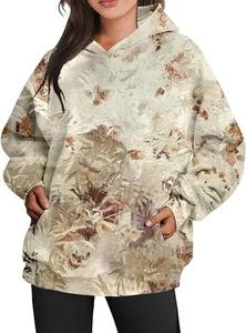 Sudadera con Capucha de Camuflaje para Mujer con Bolsillos, Estampado de Hoja de Arce, Sudadera Deportiva Extra Grande, Nuevo Estilo de Otoño, Fibra de Poliéster - Product Image 6