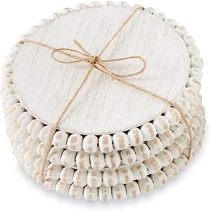Farmhouse White Beaded Wood Coaster <b>Sets</b> Best Selling New <b>Kitchen</b> <b>Accessories</b> Available - Product Image 2