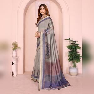 Sari Negro Festivo de Chanderi para Mujer, Diseño Étnico Tradicional con Blusa, Ideal para Fiestas, Superventas - Product Image 4