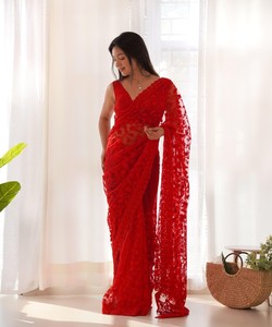 Sari en tissu noir à broderies de papillons de Bollywood, entièrement cousu, avec un chemisier, pour les fêtes, prix de gros, vêtement ethnique pour mariage - Product Image 6