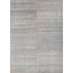 Tapis en laine noué à la main AKWL-1691, motif patchwork gris et noir, pour salon, entrée, couloir, forme puzzle rectangulaire - Product Image 1