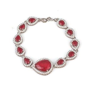 925 Sterling Silver Teardrop <b>Ruby</b> Halo <b>Bracelet</b> Gold Plating Water Drop Shape Diamond Pearl Zircon Religious for Wedding Gift - Product Image 1