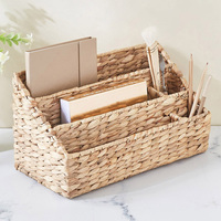 Panier organisateur de bureau en jacinthe d'eau, support de rangement pour magazines, porte-documents tissé à la main