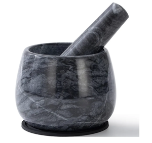 Ensemble de pilon de mortier en marbre et granit en pierre noire pour outils d'herbes et d'épices Outils de cuisine en granit noir naturel - Product Image 1