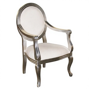 Antique Reproduction French Dining <b>Chair</b> Mahogany Solid Wood Frame Linen Upholstery <b>Silver</b> Leaf Finish Eco-Friendly Ergonomic - Product Image 1