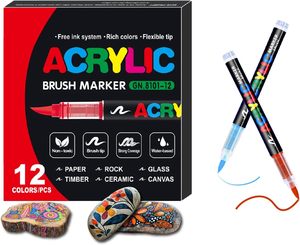 Bview Art – Lot de 12 marqueurs de peinture acrylique à base d'eau, non toxiques, à pointe flexible multi-surfaces, pour toile et verre - Product Image 1