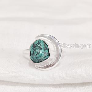 Joyería de piedra en bruto Anillo de mujer Turquesa natural Piedra preciosa cruda Diciembre Piedra natal Anillo de luna creciente Anillo de plata esterlina 925 - Product Image 3