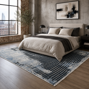 Netline Home Abstract Linework <b>Navy</b> <b>Blue</b> Modern Washable <b>Rug</b> - Product Image 4