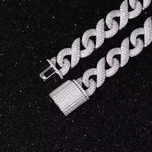 Juego de mano MOISSANITE Stones Prong Collar de cadena de eslabones cubanos Plata de Ley 925 sólida con acabado en rodio PASSES DIAMOND Tester - Product Image 3