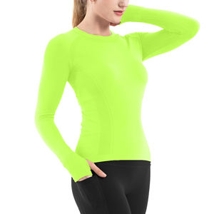 Custom High Quality <b>Women</b> Crew Neck Super Stretchy shirt Slim Fit Quick Dry <b>Yoga</b> <b>Tops</b> Fitness Workout Activewear - Product Image 3