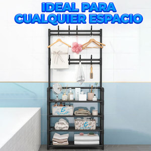 Organizzatore per Scarpe Moderno a 5 Ripiani in Tessuto e Plastica con Doppio Appendiabiti, Contenitore Pieghevole per Scarpe, Vestiti e Borse - Product Image 4