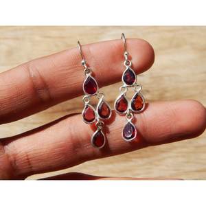 ต่างหูเงินสเตอร์ลิง925พร้อมโกเมน AAA ธรรมชาติเหลี่ยมเพชรพลอยเป็นของขวัญแต่งงานแบบมินิมอลสำหรับ Certified-E0959-GS ของเธอ - Product Image 3